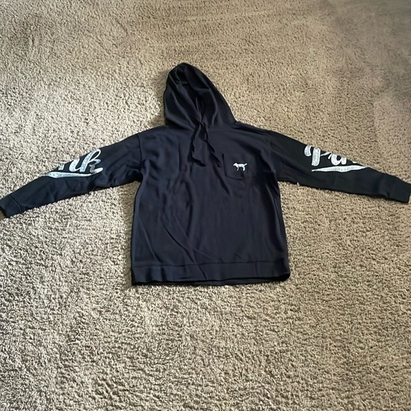 Ladies “PINK” long sleeve hooded sequin accent lightweight sweatshirt. Sz XS - Picture 1 of 12